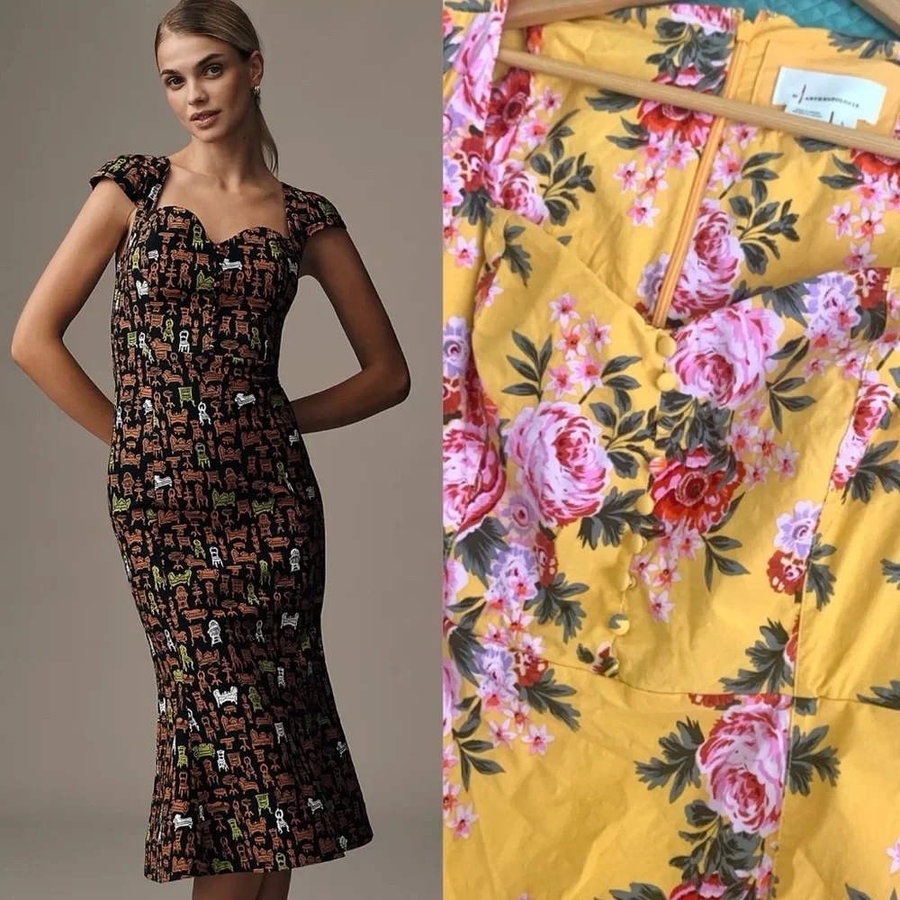 Anthropologie Cecily Fit & Flare Midi Floral sweetheart Dress